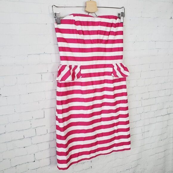 Lilly Pulitzer Maybell Dress Azalea Pink Stripe Size 2 Strapless Peplum Ruffle - Picture 3 of 9